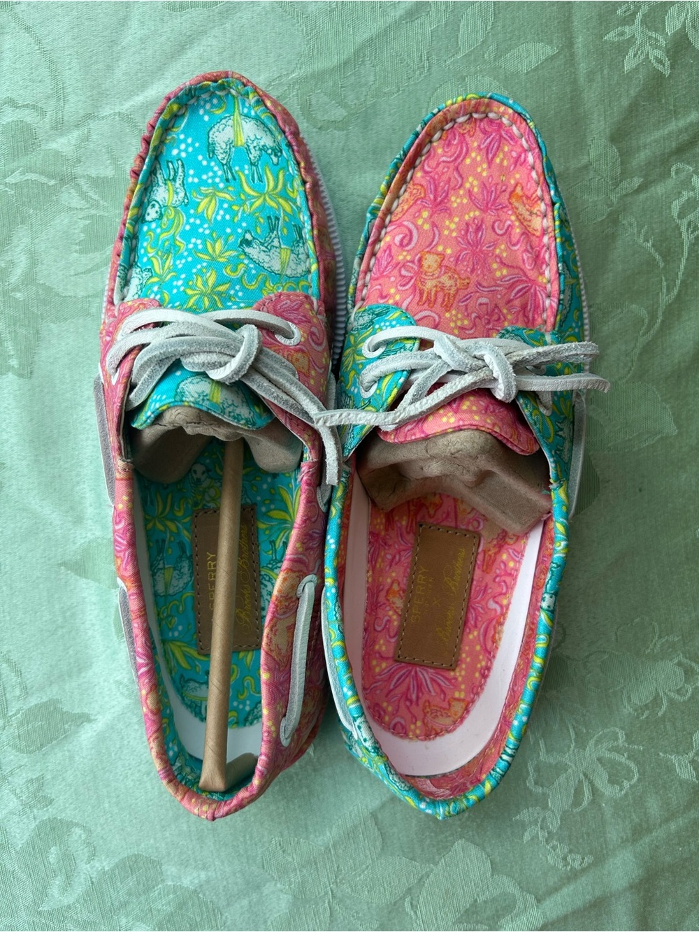 Sperry men’s Floral Two-Tone Canvas‎ Boat Shoes - Turquoise & Pink